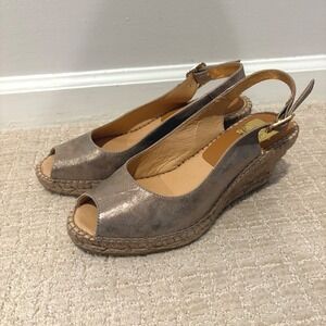 Kanna‎ Espadrille Wedge Slingback Peep Toe Shoes Women's Size 38 Metallic Bronze